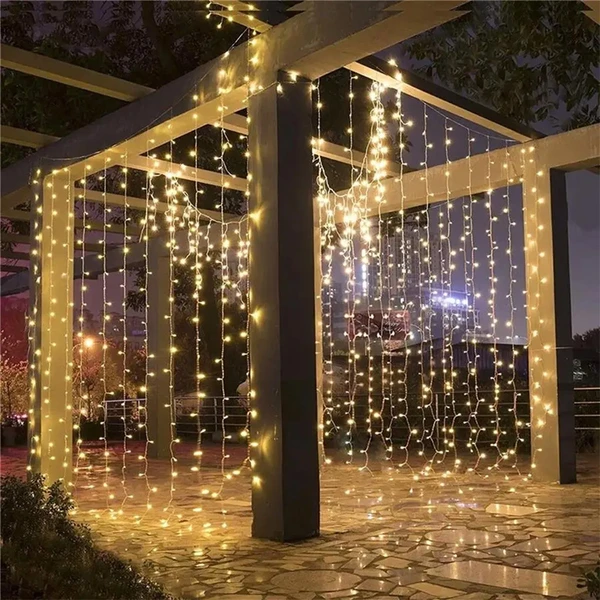 Pisca pisca Cortina luz quente com fio branco 288 lâmpadas LED 3 m x 2 m (220V)
