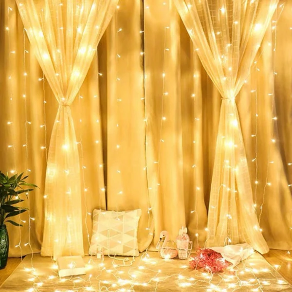 Pisca pisca Cortina luz quente com fio branco 288 lâmpadas LED 3 m x 2 m (220V)