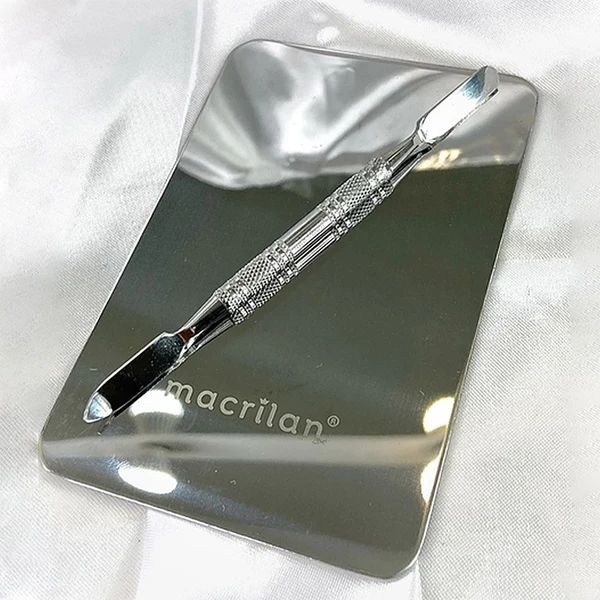 Placa com espátula em aço inox para maquiagem Macrilan