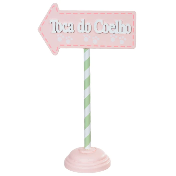 Placa decorativa de Páscoa Toca do Coelho rosa com verde 17,5x30,5x8,8
