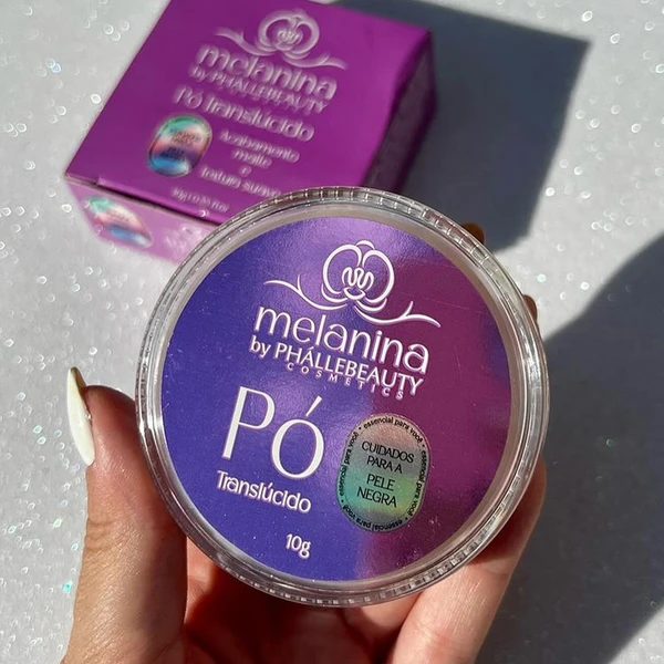 Pó facial solto translúcido para pele negra Melanina Phállebeauty