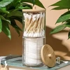 Porta algodão e cotonetes de acrílico com tampa de bambu 7x17,3