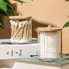 Porta algodão e cotonetes de acrílico com tampa de bambu 7x17,3