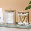 Porta algodão e cotonetes de acrílico com tampa de bambu 7x17,3