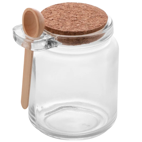 Porta condimentos de vidro com tampa de cortiça e colher de bambu Lyor 240 ml