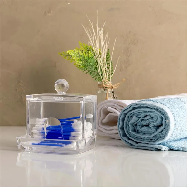 Porta cotonetes de acrílico com tampa 9x7,2x7,5