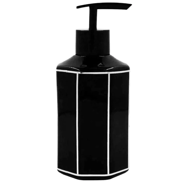 Porta sabonete líquido de porcelana preto com detalhes brancos