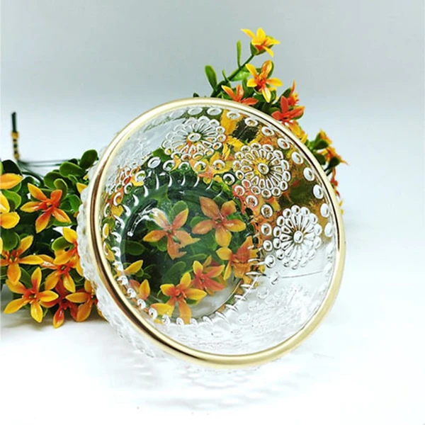 Porta vela de vidro com fio de ouro 7,5x4