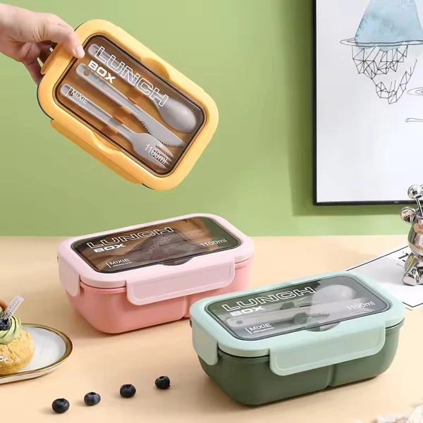 Pote marmita com divisórias e talheres reutilizáveis Lunch Box 1100 ml