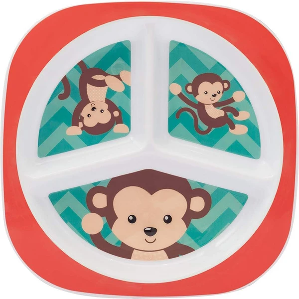 Prato infantil com divisórias Animal Fun Macaco Buba