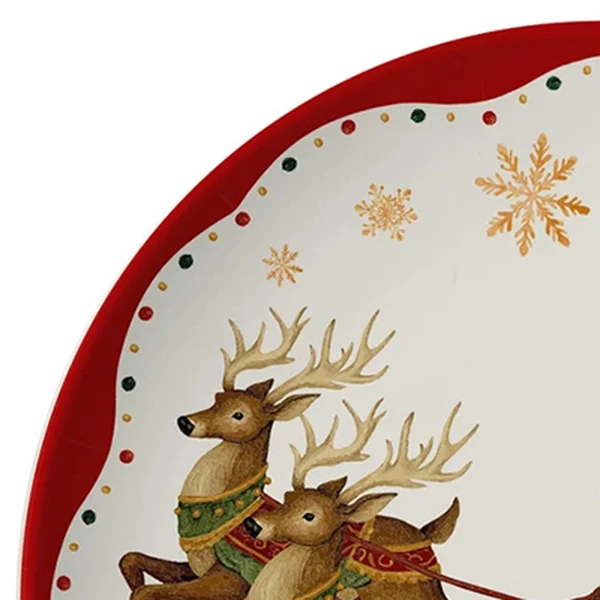 Prato natalino para sobremesa em melamina com estampa Papai Noel no trenó 20 cm