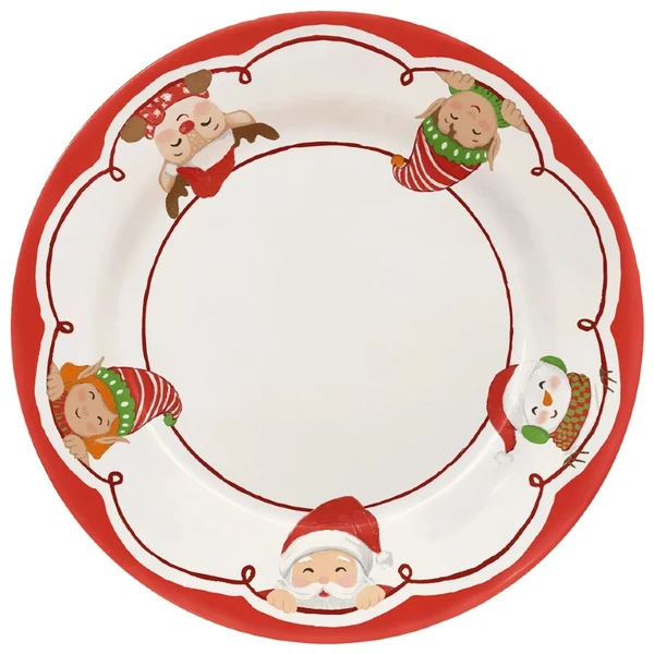 Prato natalino raso em melamina com estampa Personagens de Natal 27,5 cm
