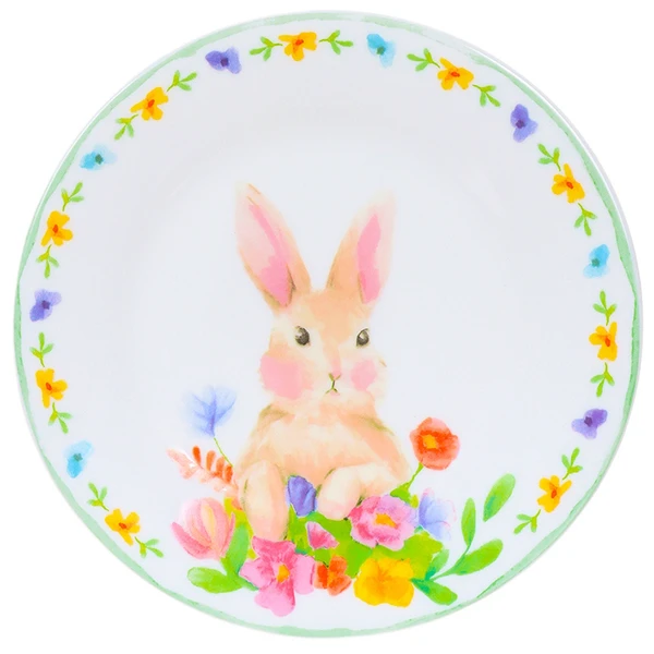 Prato para sobremesa em vidro opalino com estampa de Páscoa Candy Vibrante 18 cm