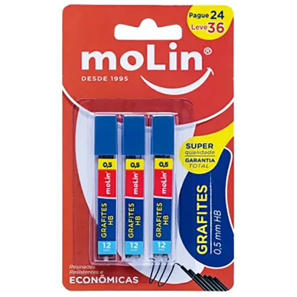 Refil Grafite HB Molin 0,5 mm 36 unidades (3 tubos)