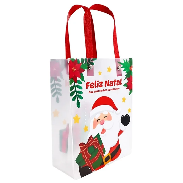 Sacola natalina de plástico para presentes Feliz Natal 13x15x6