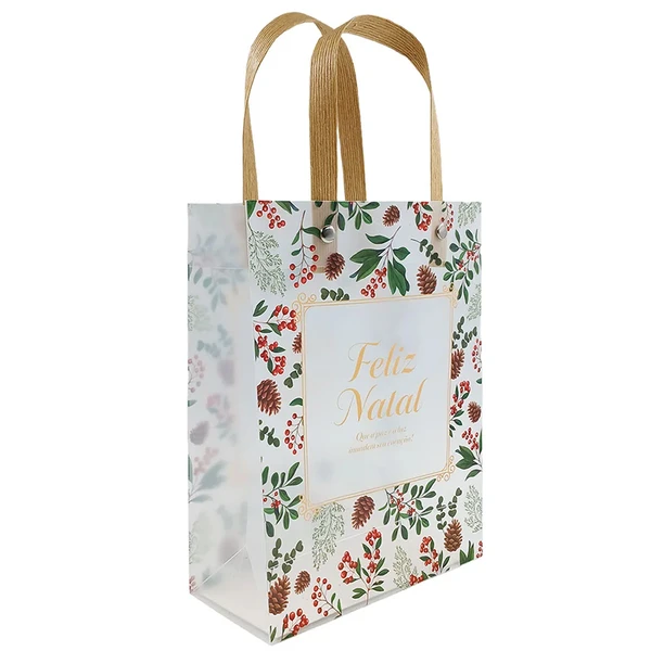 Sacola natalina de plástico para presentes Feliz Natal 15x20x7