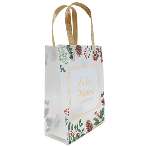 Sacola natalina de plástico para presentes Feliz Natal 15x20x7