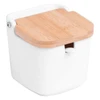 Saleiro de mesa com colher de cerâmica e tampa de bambu Bianco Lyor 280 ml 9x9x8,5