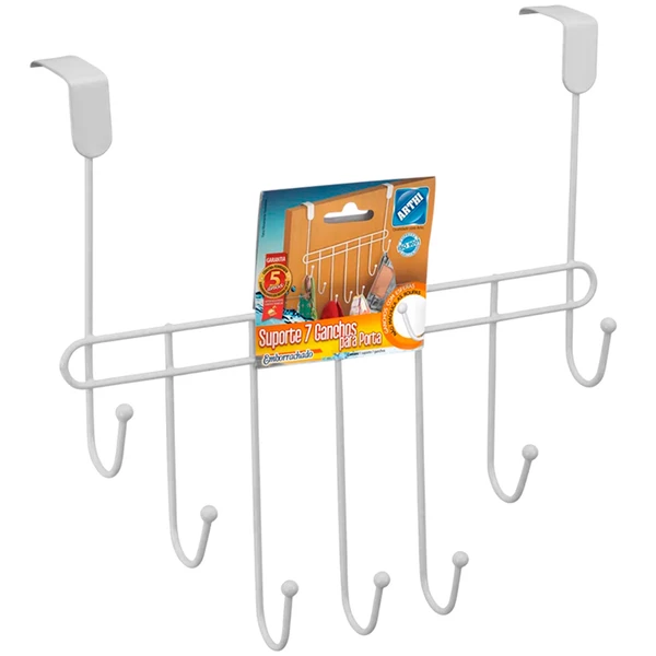 Suporte de aço para porta com 7 ganchos branco Arthi 32x10,3x31,4