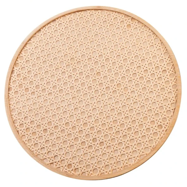 Tábua redonda giratória de bambu com fundo de palha indiana Treliça Wolff 30 cm