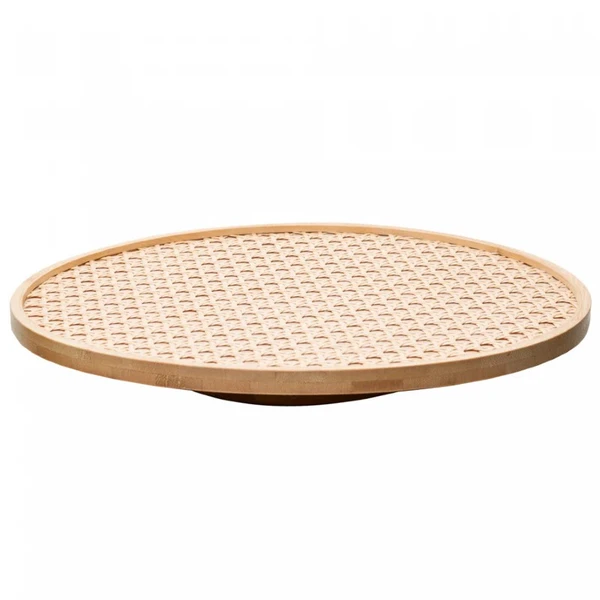 Tábua redonda giratória de bambu com fundo de palha indiana Treliça Wolff 30 cm