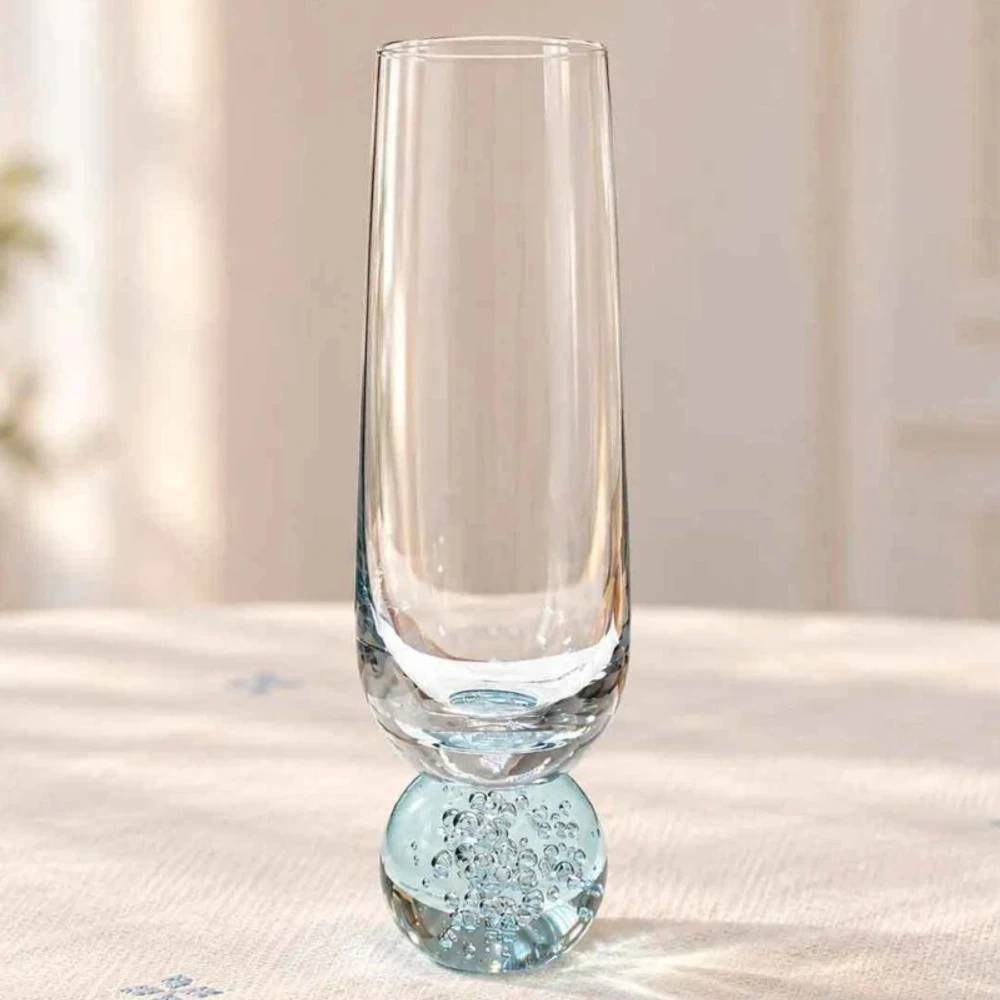 Taça de vidro para champanhe com base de esfera Bubble azul 300 ml