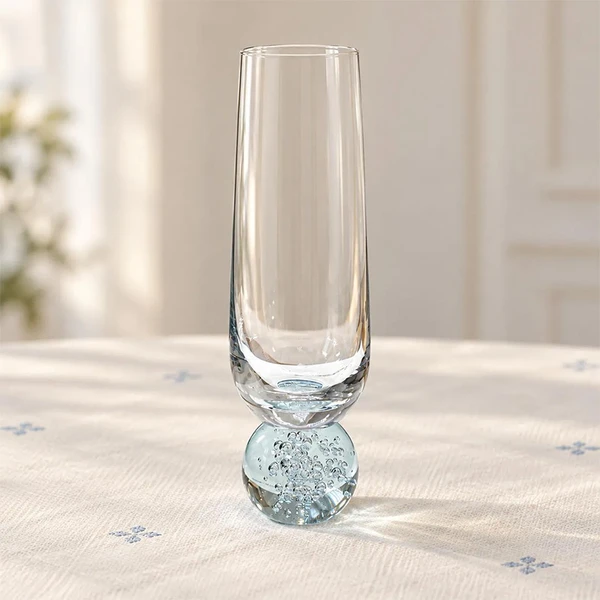 Taça de vidro para champanhe com base de esfera Bubble azul 300 ml