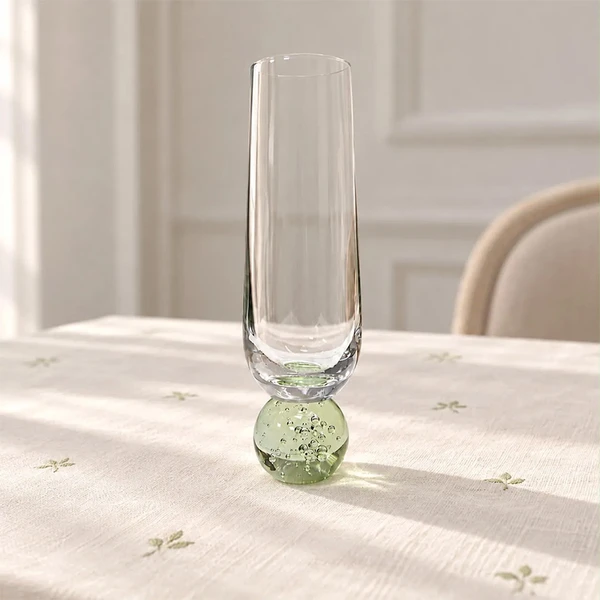Taça de vidro para champanhe com base de esfera Bubble verde 300 ml