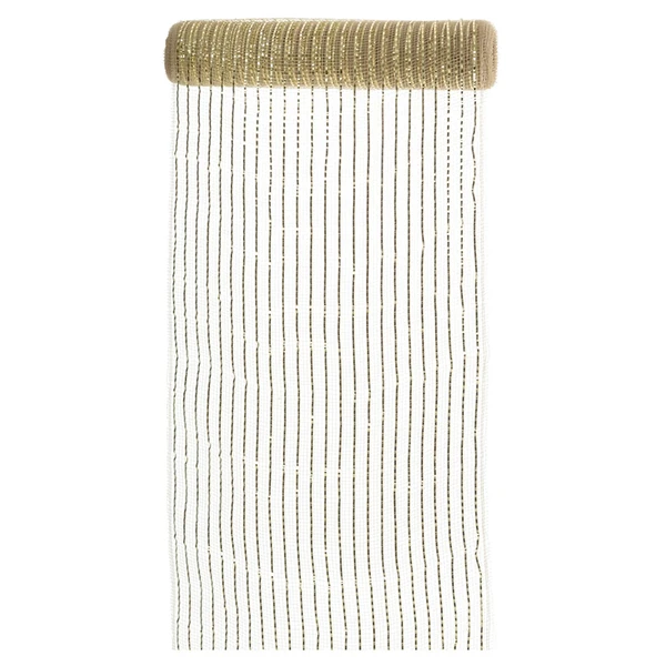 Tela decorativa natalina Mesh bege com dourado 25 cm x 5 metros