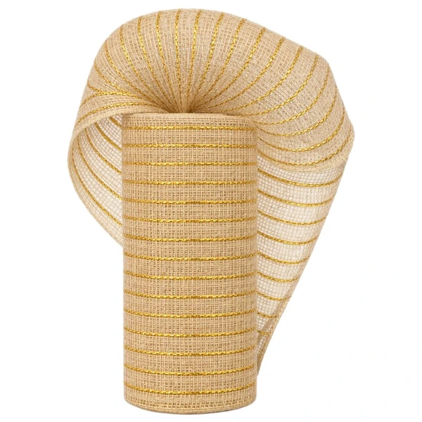 Tela decorativa natalina Mesh bege com dourado 50 cm x 4,5 metros