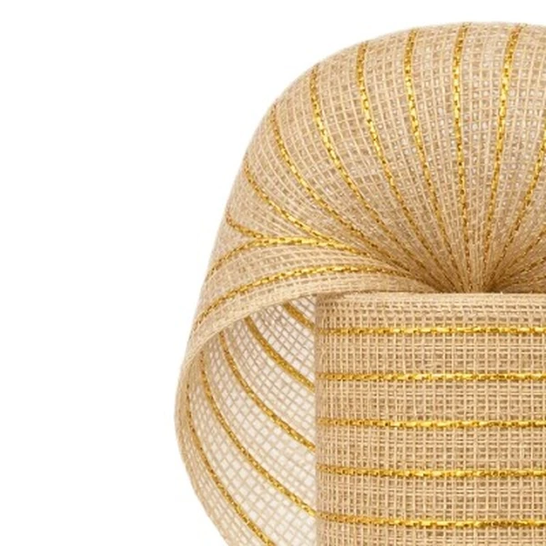 Tela decorativa natalina Mesh bege com dourado 50 cm x 4,5 metros