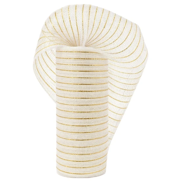 Tela decorativa natalina Mesh branco com dourado 50 cm x 4,5 metros