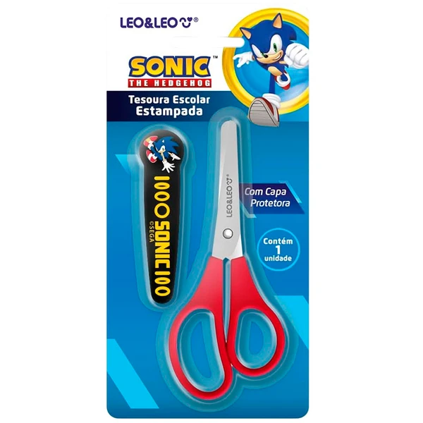 Tesoura escolar com pontas arredondadas e capa protetora Sonic The Hedgehog SEGA Leo&Leo