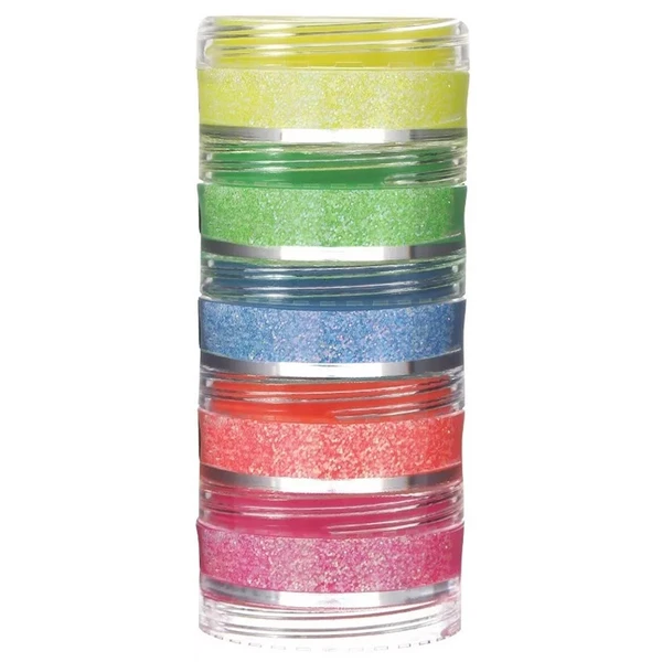 Torre de glitter neon em pó que brilha na luz negra Colormake 5 potes