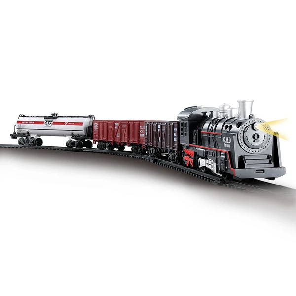 Trem Locomotiva à pilhas com 3 vagões, circuito de trilhos, luz e som 85,5 cm