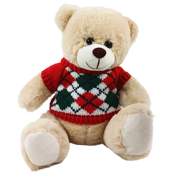 Urso de pelúcia com roupa de tricô natalino 20 cm
