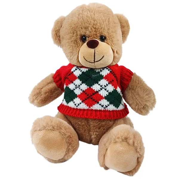 Urso de pelúcia com roupa de tricô natalino 20 cm