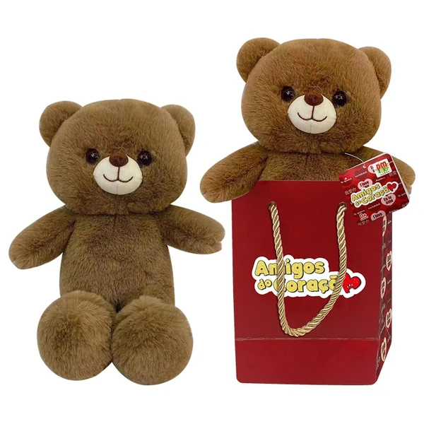 Urso de pelúcia com sacola presenteável Amigos do Coração 8,5x7,5x19