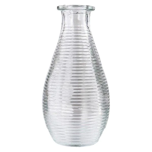 Vaso de vidro canelado com linhas horizontais 14 cm