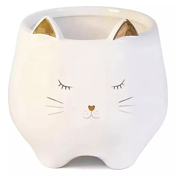 Vaso em cerâmica branca Gato 8x8x8,5