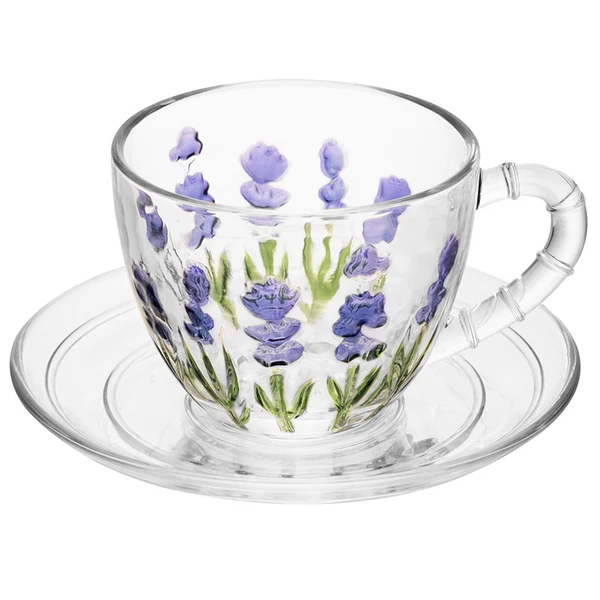 Xícara de cristal com pires para café Lavanda Hand Painting Lyor 80 ml