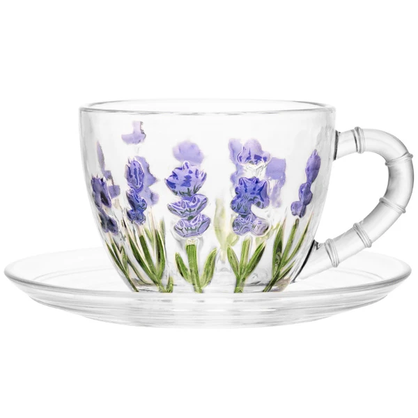 Xícara de cristal com pires para café Lavanda Hand Painting Lyor 80 ml