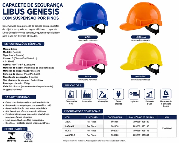 Capacete de Segurança Libus Genesis com suspensão
