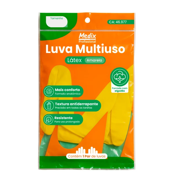 KIT 10 Luvas MULTIUSO Latex Amarela TAM G Medix CA 46997
