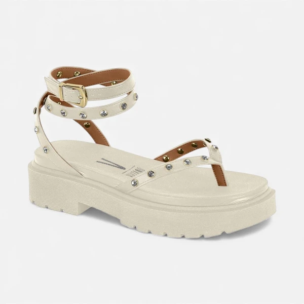 Sandália Flatform Vizzano Com Pedras Off White