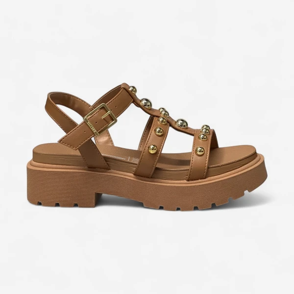 Sandália Vizzano Papete Com Rebites Camel