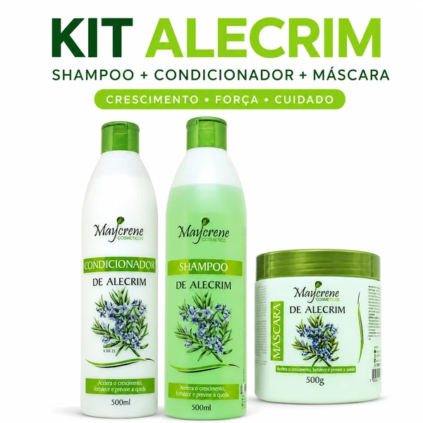 Kit Alecrim Maycrene Shampoo e Condicionador 500ml + Máscara 500g