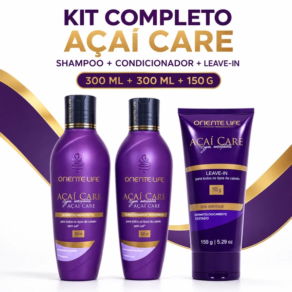 Kit Completo Oriente Life Açaí Care Shampoo e Condicionador 300ml + Leave-in 150g