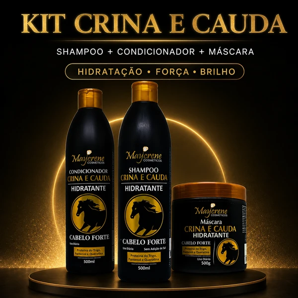Kit Crina e Cauda Maycrene Shampoo, Condicionador e Máscara Hidratante 500ml/500g