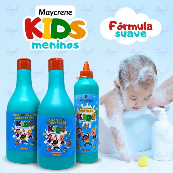 Kit Infantil Maycrene Kids Meninos Fórmula Suave, Shampoo e Condicionador 500ml + Creme para Pentear 300ml